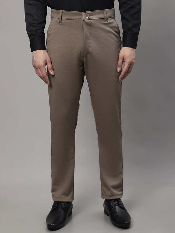 Jainish Men's Dark-Beige Tapered Fit Formal Trousers - Distacart