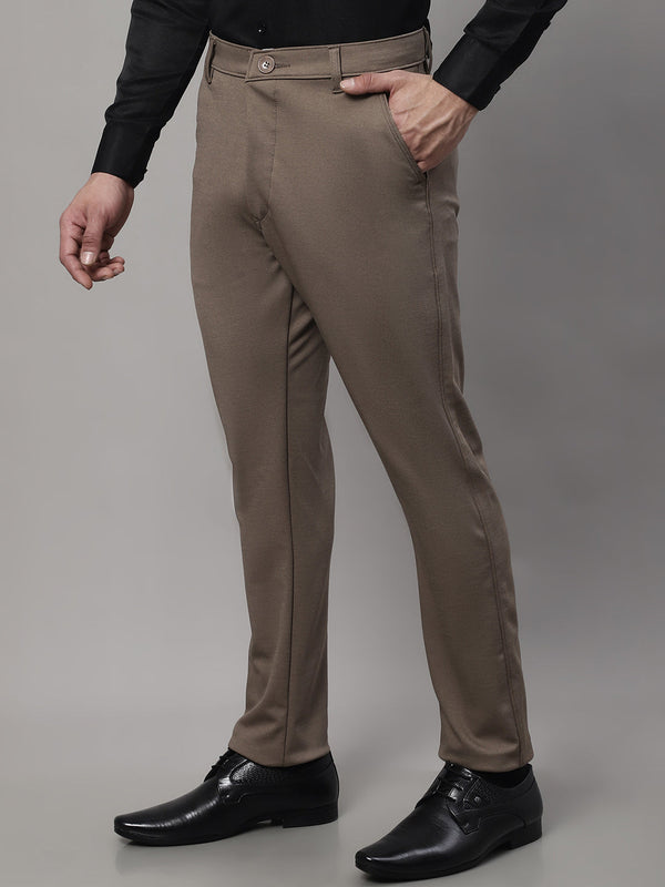 Jainish Men's Dark-Beige Tapered Fit Formal Trousers - Distacart