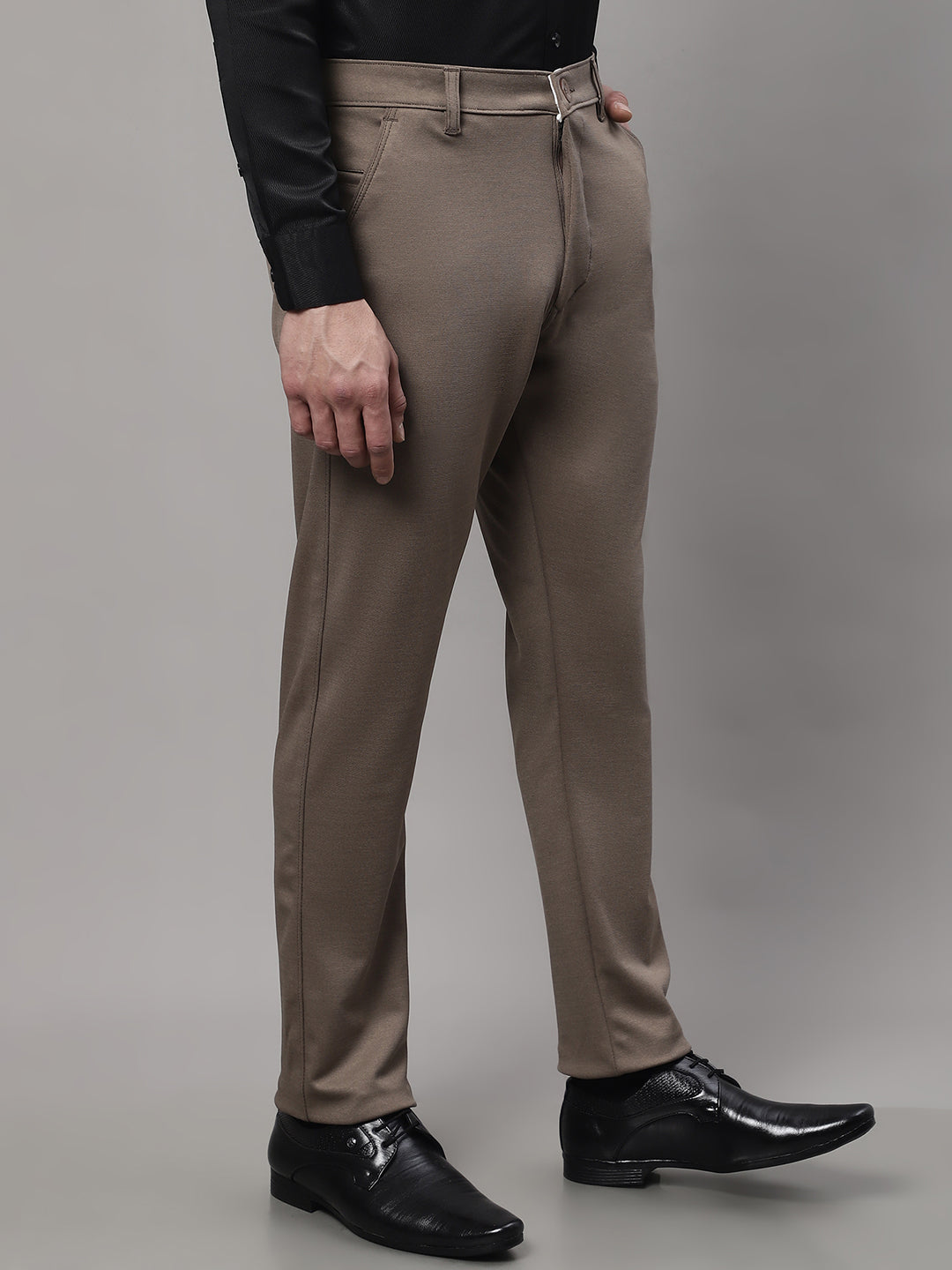 Jainish Men's Dark-Beige Tapered Fit Formal Trousers - Distacart
