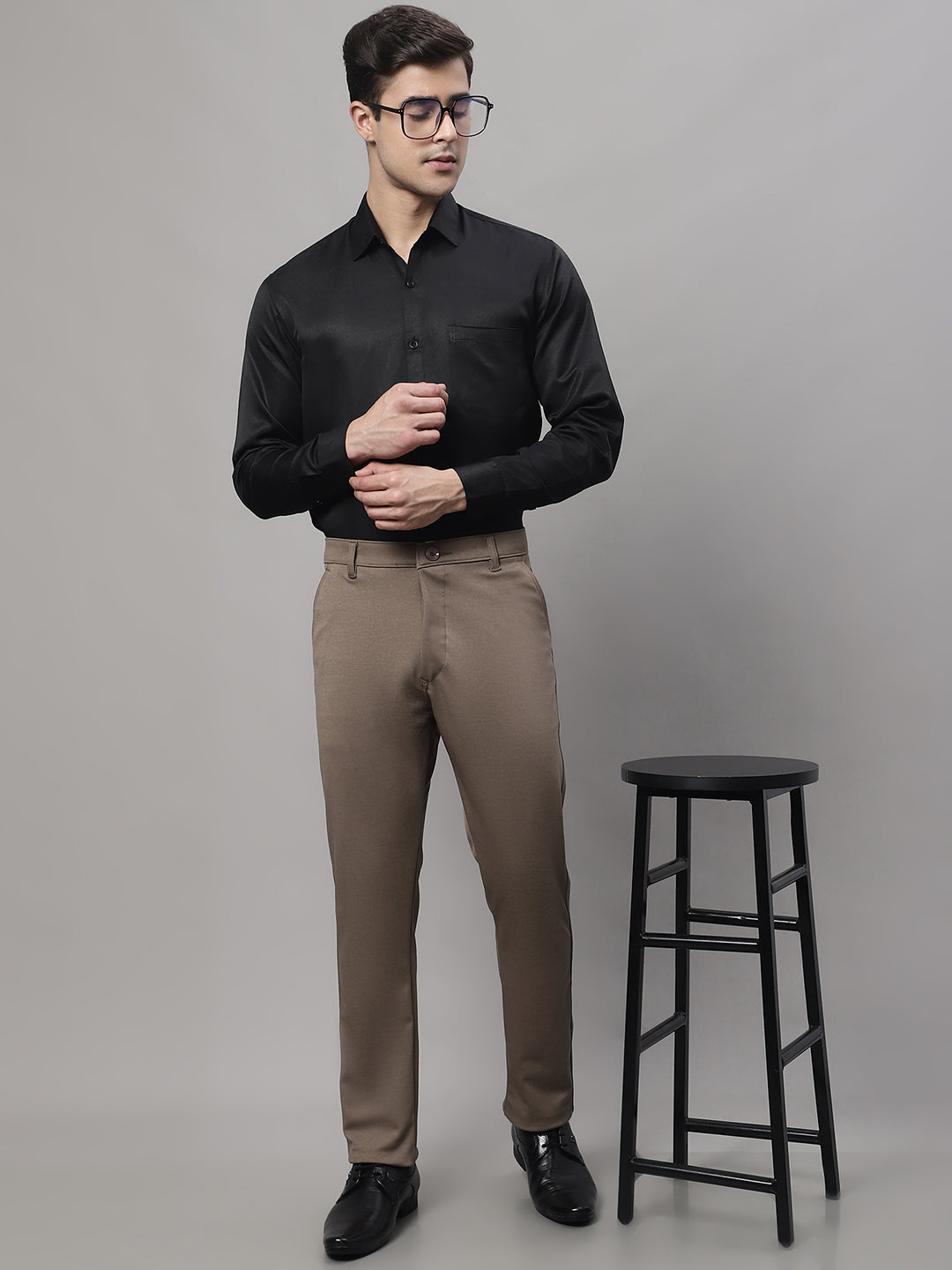 Jainish Men's Dark-Beige Tapered Fit Formal Trousers - Distacart