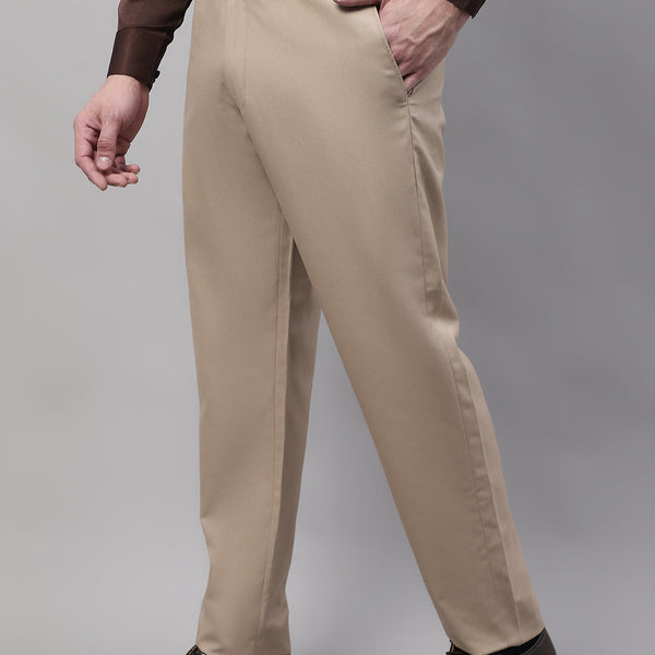 Jainish Men's Beige Tapered Fit Formal Trousers - Distacart