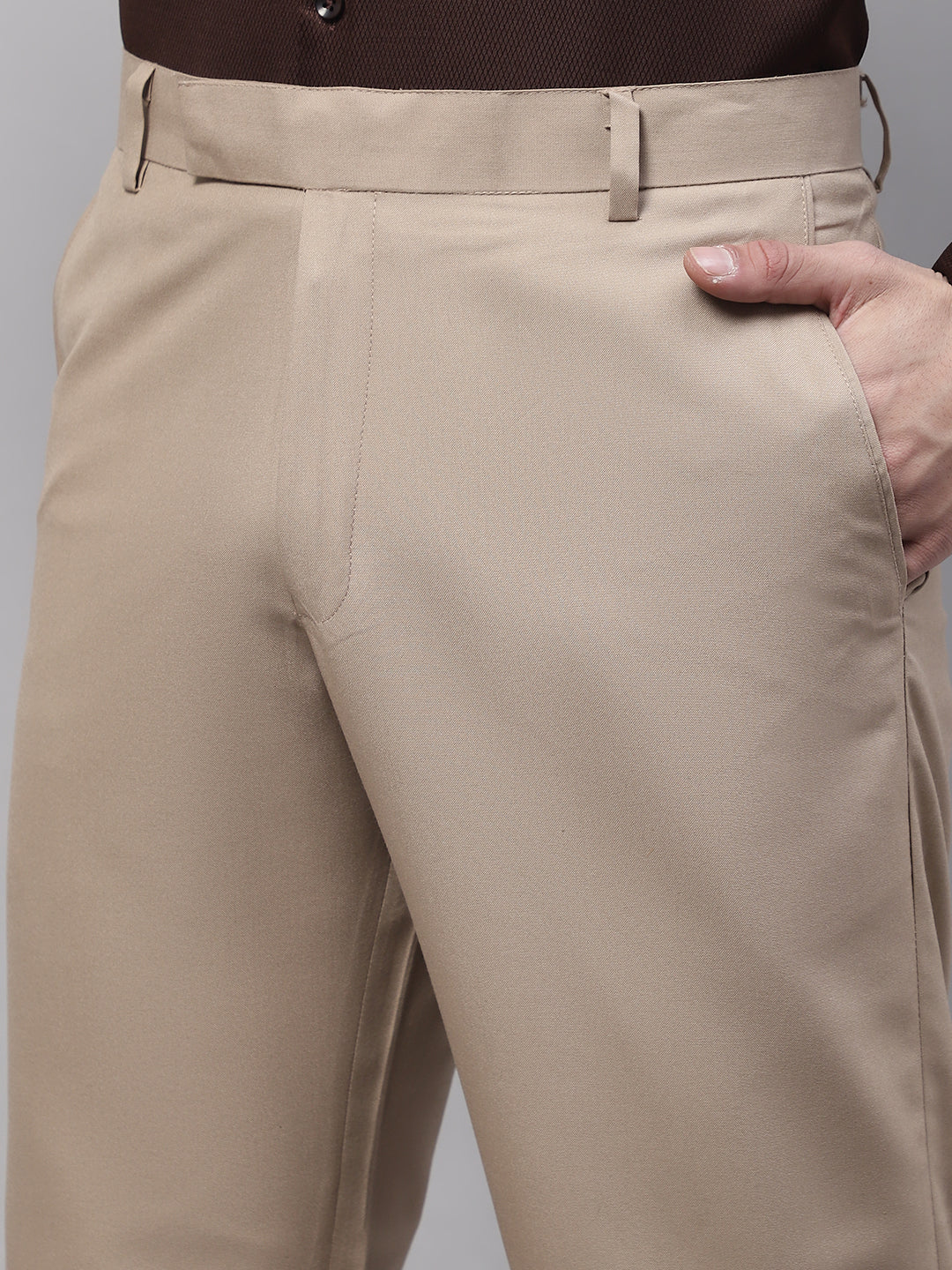 Jainish Men's Beige Tapered Fit Formal Trousers - Distacart