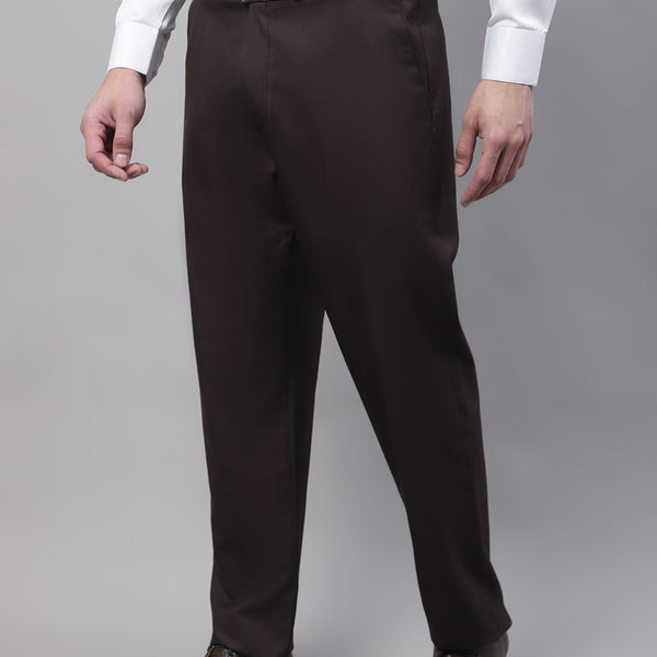 Jainish Men's Coffee Tapered Fit Formal Trousers - Distacart