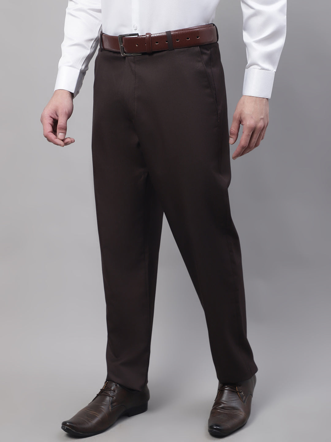 Jainish Men's Coffee Tapered Fit Formal Trousers - Distacart