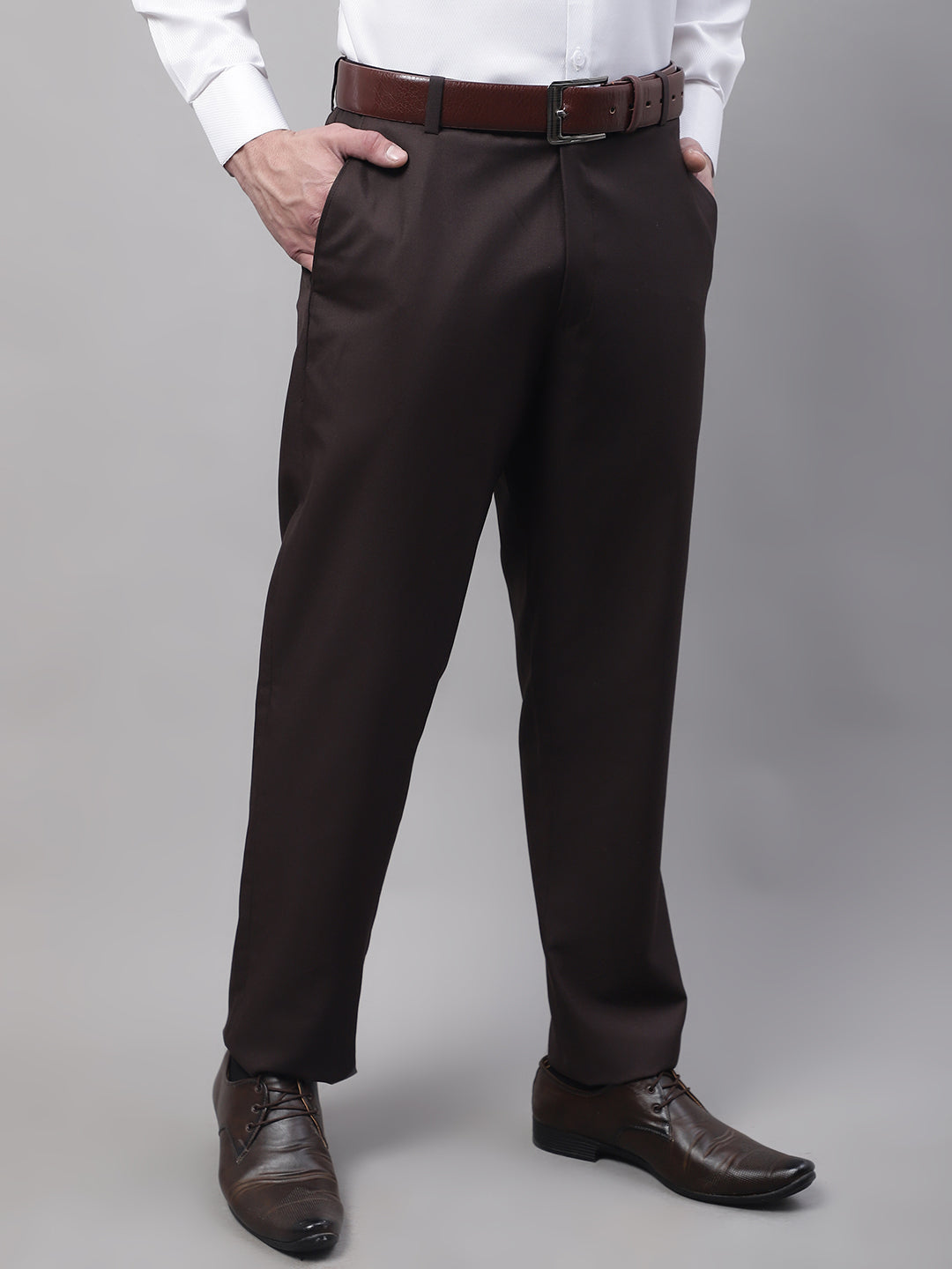 Jainish Men's Coffee Tapered Fit Formal Trousers - Distacart