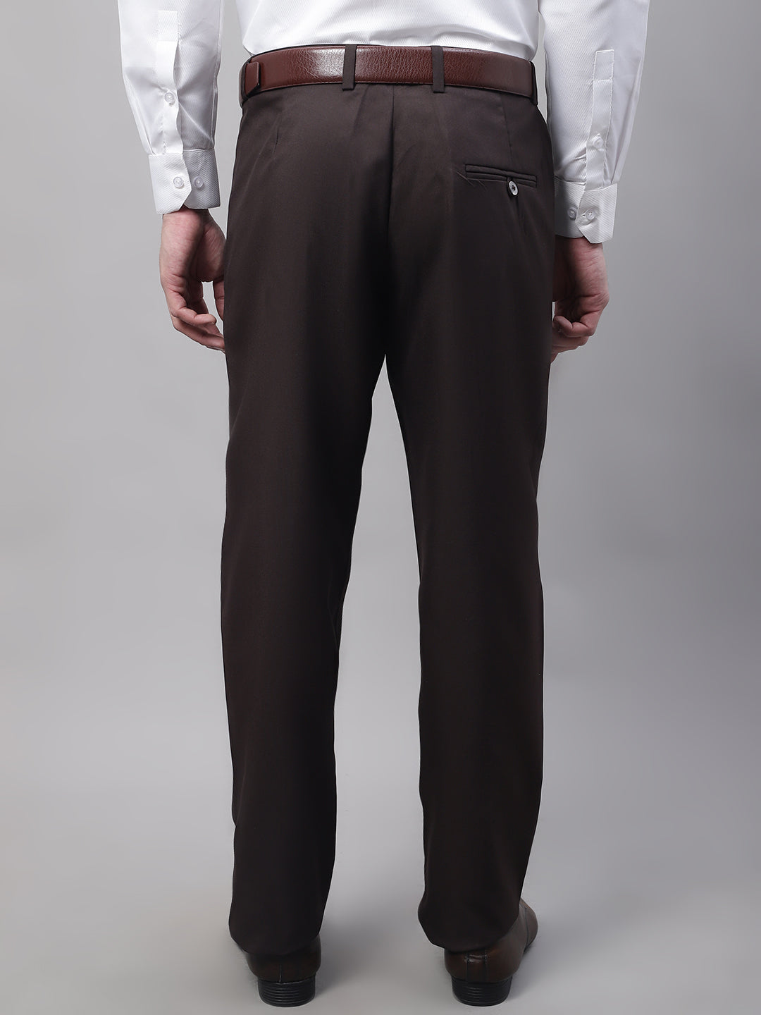Jainish Men's Coffee Tapered Fit Formal Trousers - Distacart