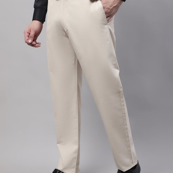 Jainish Men's Cream Tapered Fit Formal Trousers - Distacart