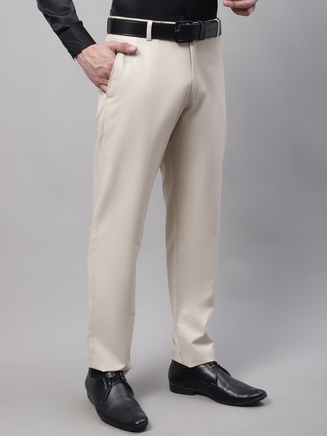Jainish Men's Cream Tapered Fit Formal Trousers - Distacart