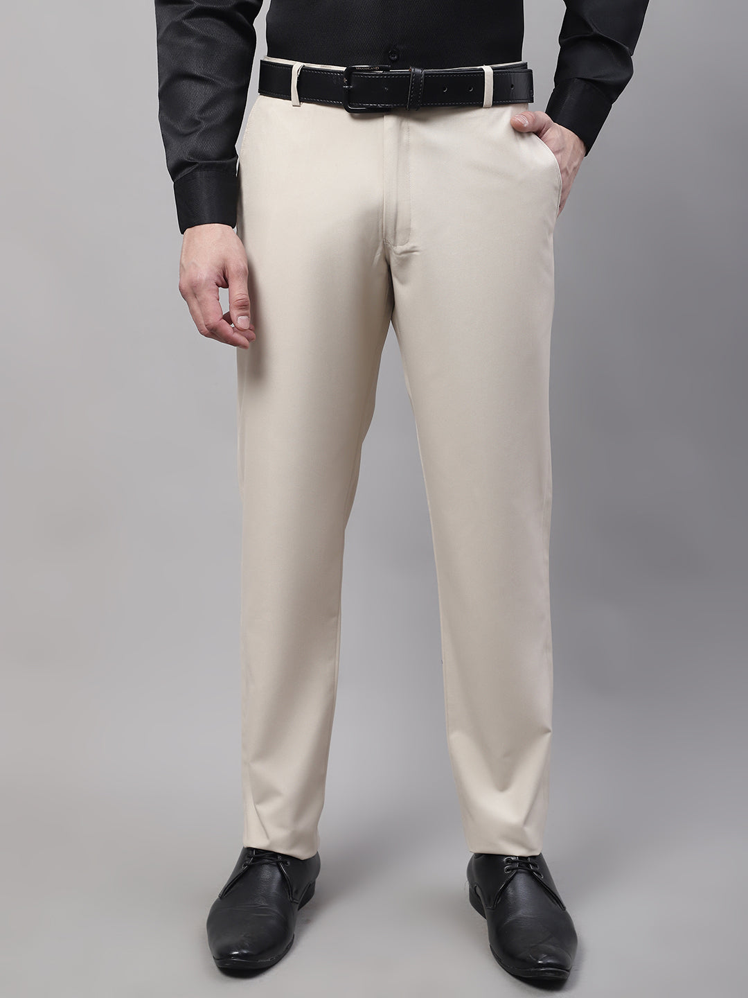 Jainish Men's Cream Tapered Fit Formal Trousers - Distacart