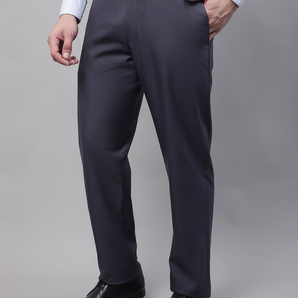 Jainish Men's Grey Tapered Fit Formal Trousers - Distacart