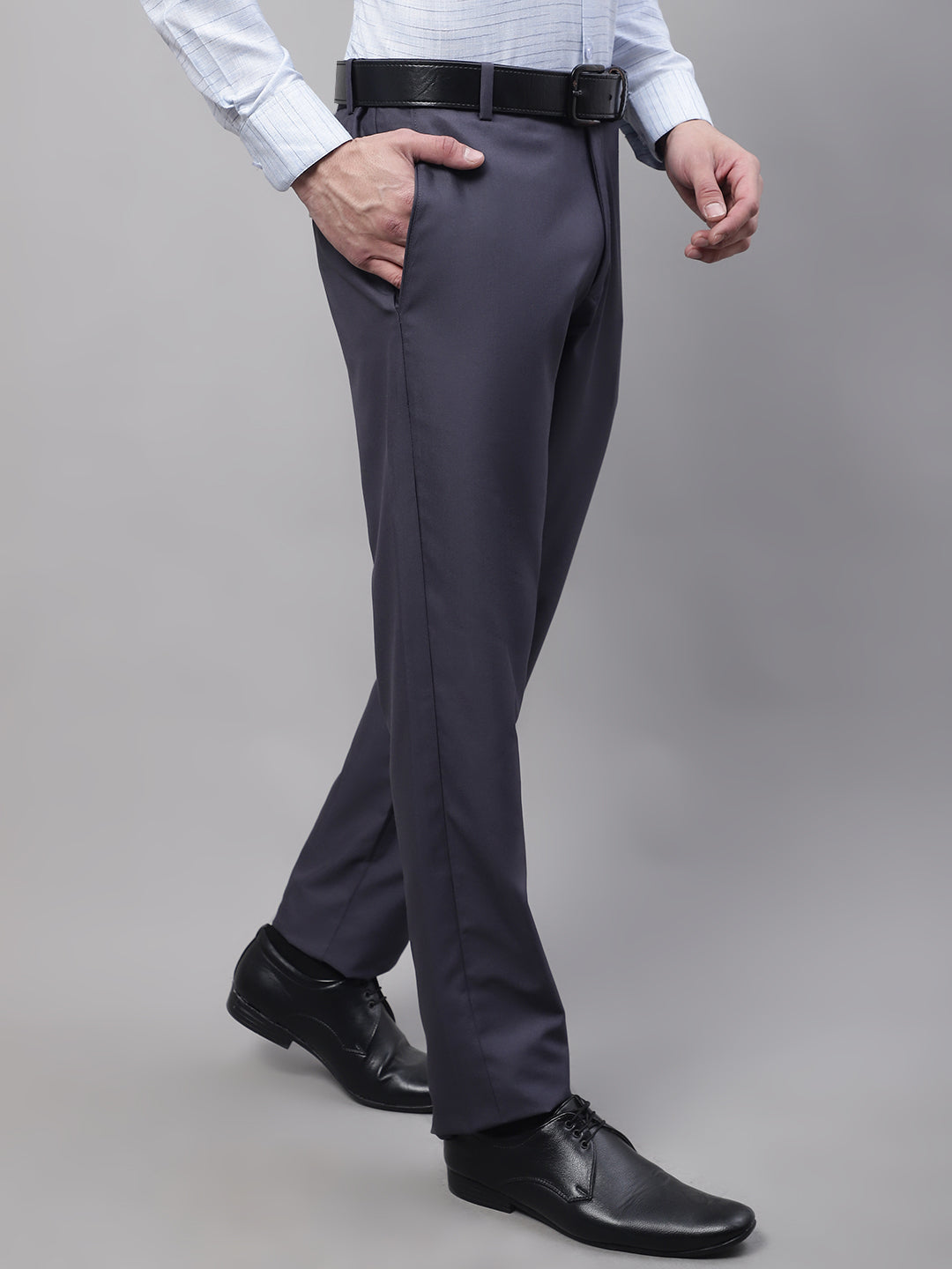 Jainish Men's Grey Tapered Fit Formal Trousers - Distacart