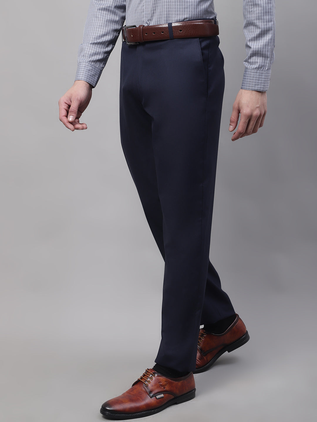 Jainish Men's Navy Tapered Fit Formal Trousers - Distacart