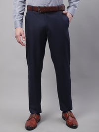 Thumbnail for Jainish Men's Navy Tapered Fit Formal Trousers - Distacart