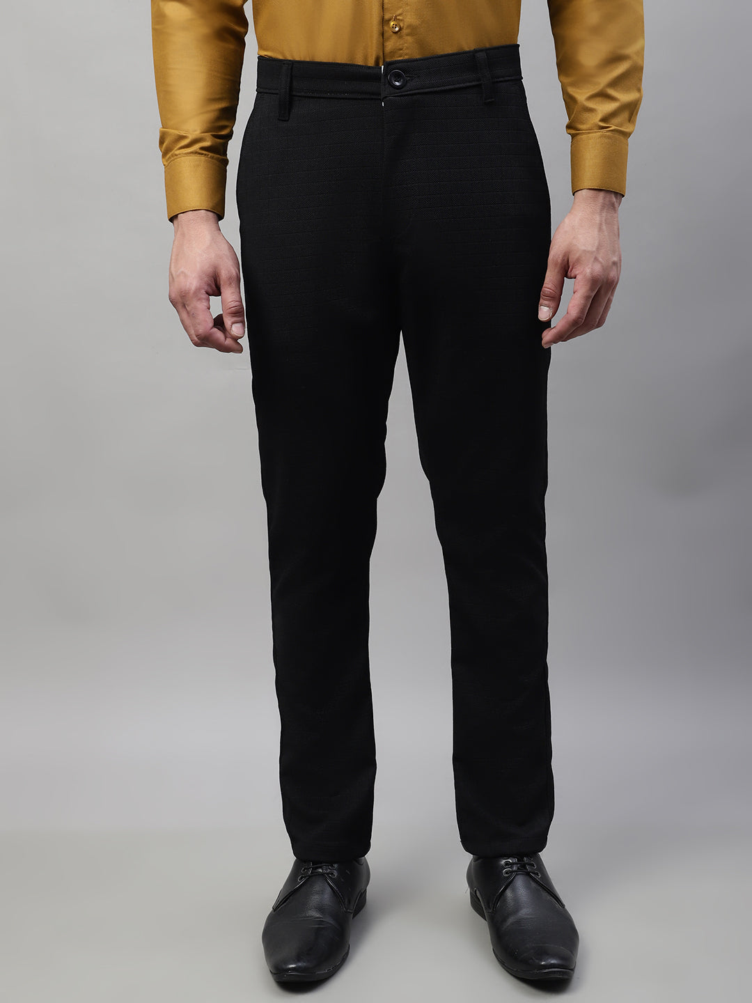 Jainish Men's Black Tapered Fit Formal Trousers - Distacart