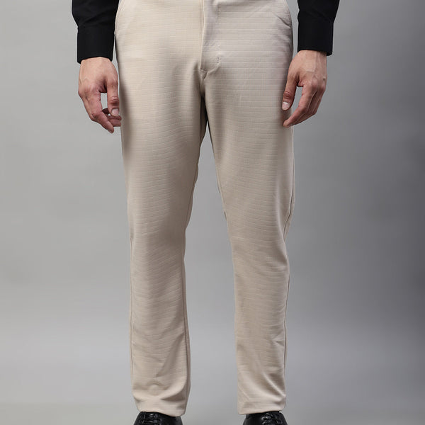 Jainish Men's Cream Tapered Fit Formal Trousers - Distacart