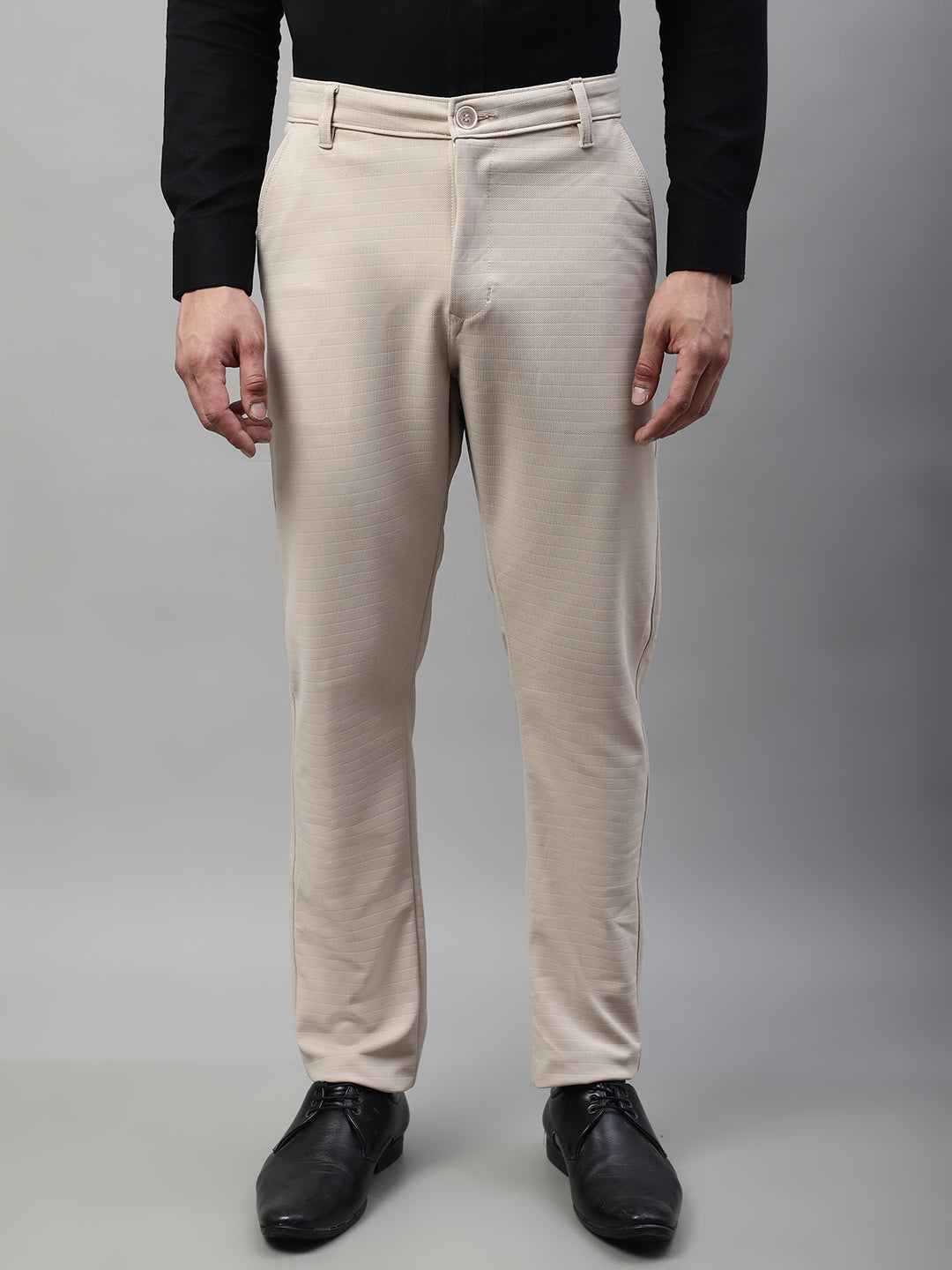 Jainish Men's Cream Tapered Fit Formal Trousers - Distacart