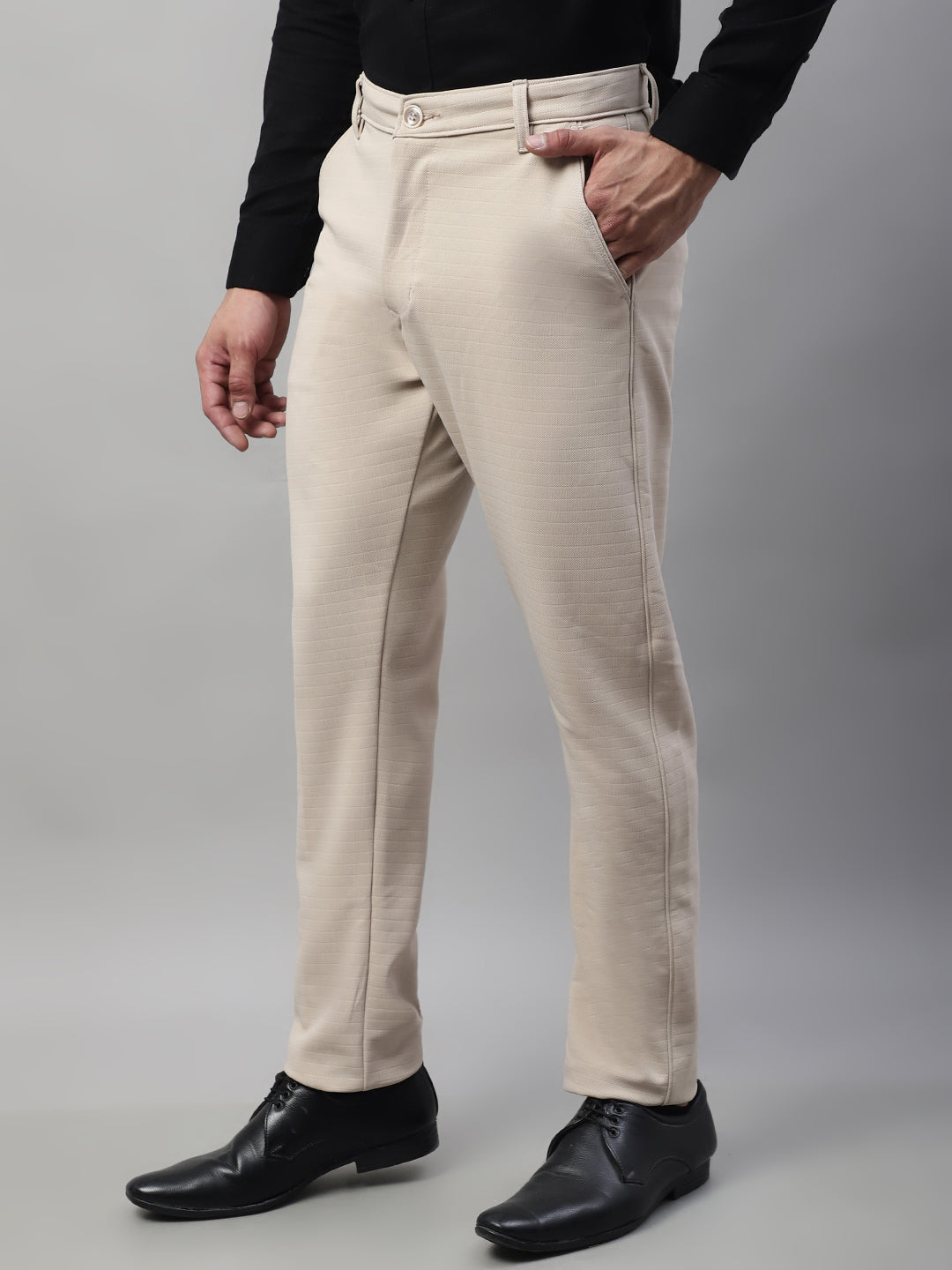Jainish Men's Cream Tapered Fit Formal Trousers - Distacart