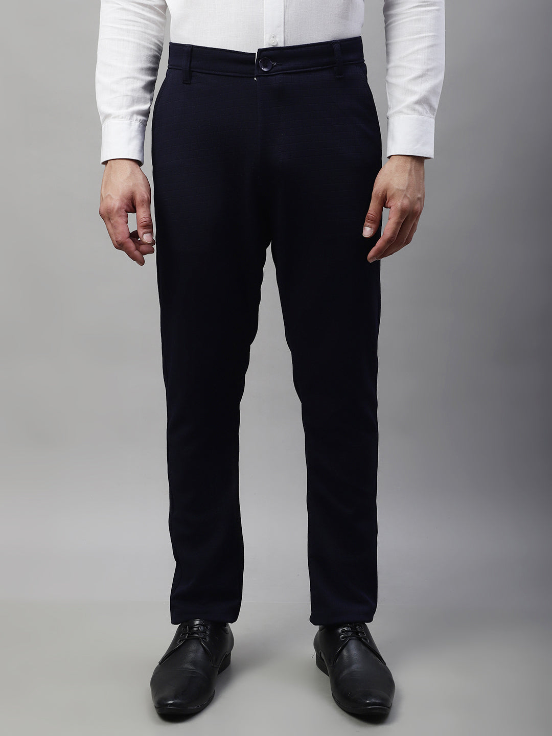Jainish Men's Navy Blue Tapered Fit Formal Trousers - Distacart