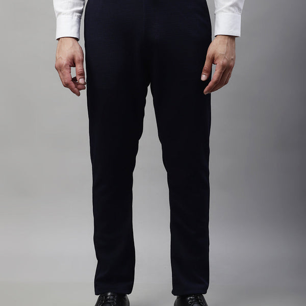 Jainish Men's Navy Blue Tapered Fit Formal Trousers - Distacart