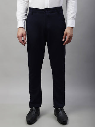 Jainish Men's Navy Blue Tapered Fit Formal Trousers - Distacart