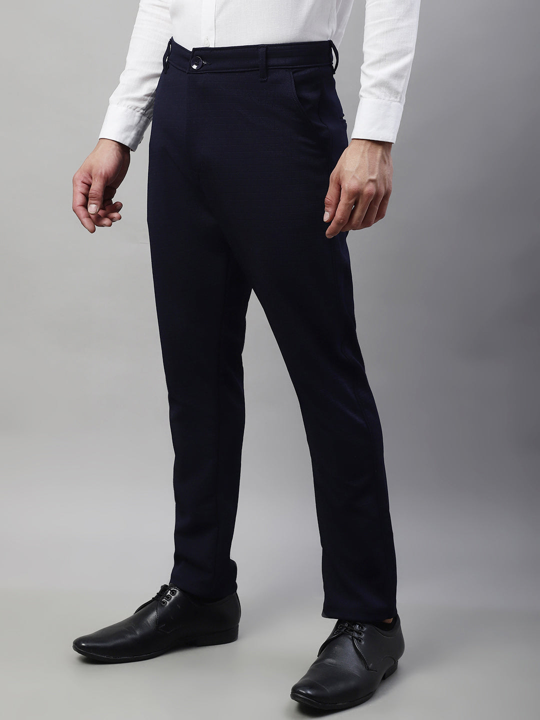 Jainish Men's Navy Blue Tapered Fit Formal Trousers - Distacart