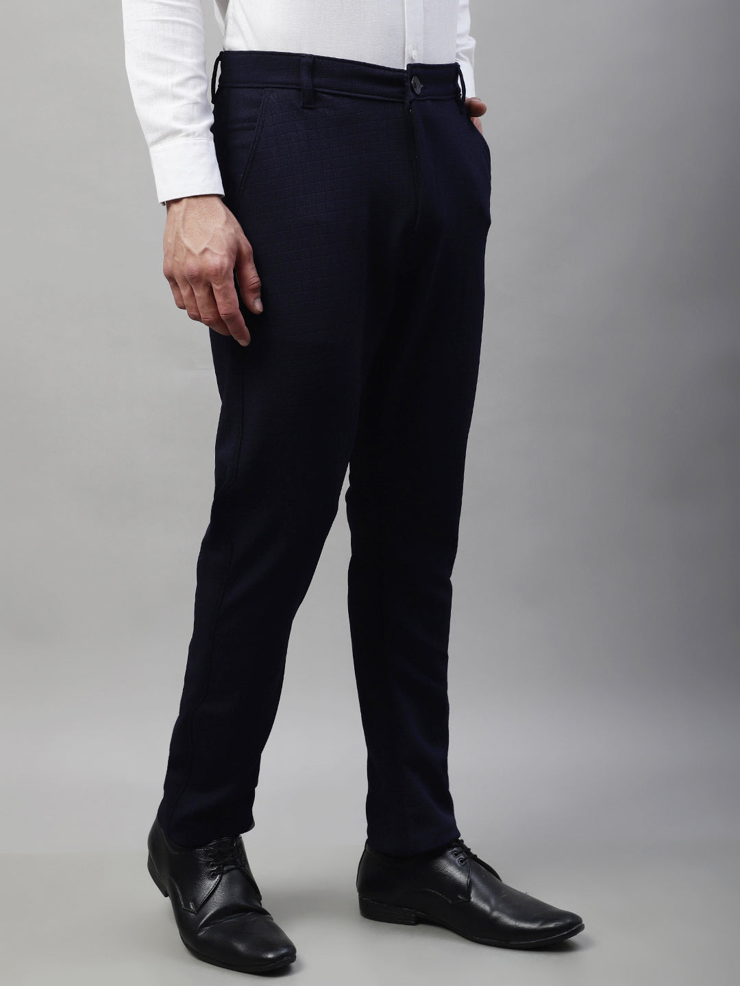 Jainish Men's Navy Blue Tapered Fit Formal Trousers - Distacart