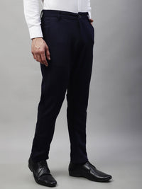 Thumbnail for Jainish Men's Navy Blue Tapered Fit Formal Trousers - Distacart