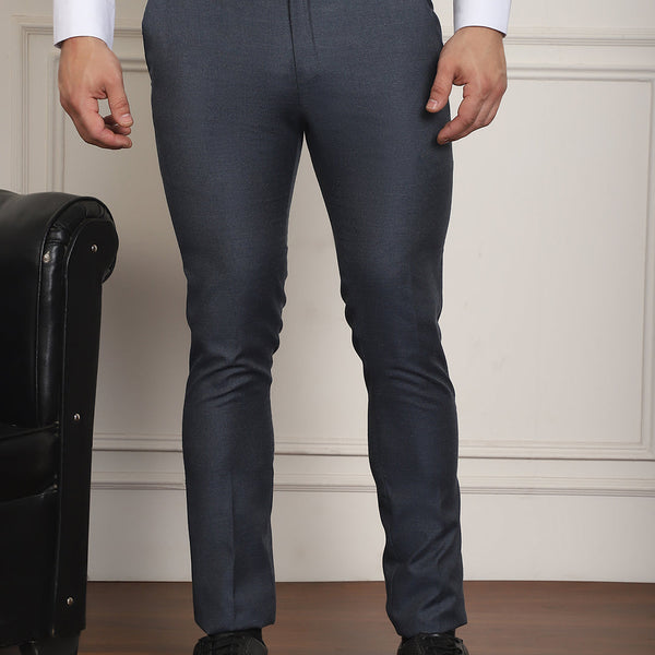 Indian Needle Men's Tapered Fit Solid Trousers - Charcoal - Distacart