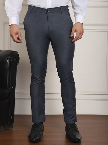 Indian Needle Men's Tapered Fit Solid Trousers - Charcoal - Distacart