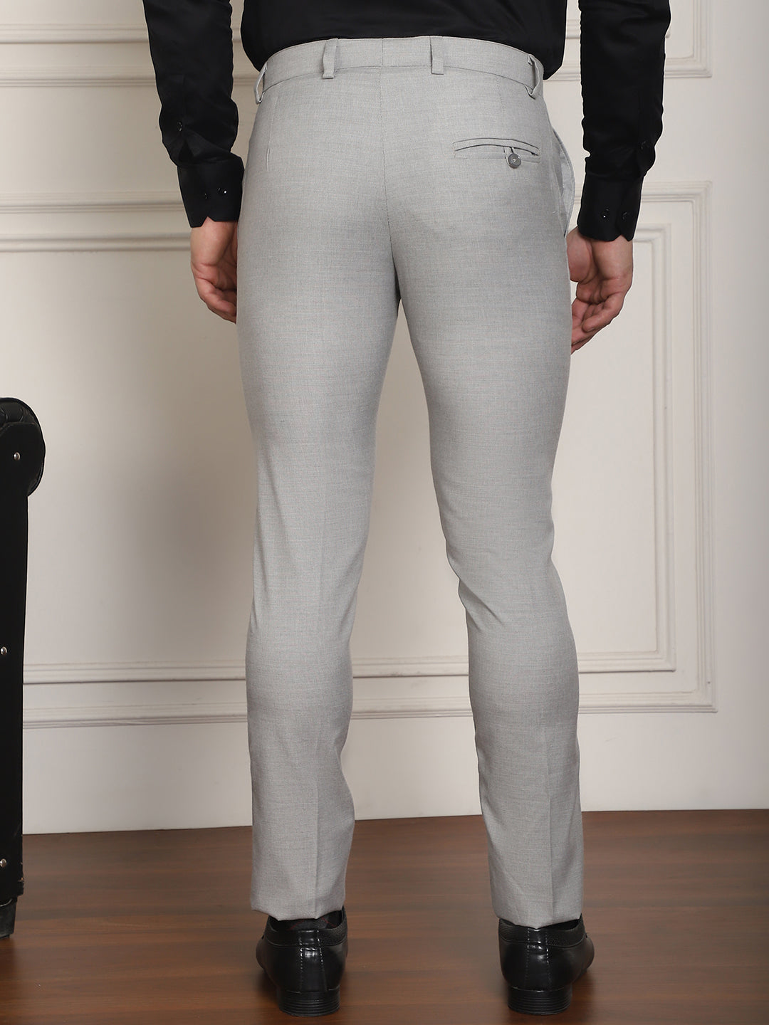Indian Needle Men's Tapered Fit Solid Trousers - Light-Grey - Distacart