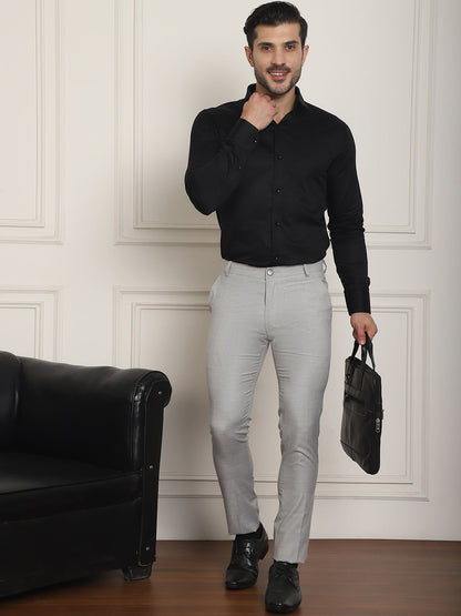 Indian Needle Men's Tapered Fit Solid Trousers - Light-Grey - Distacart