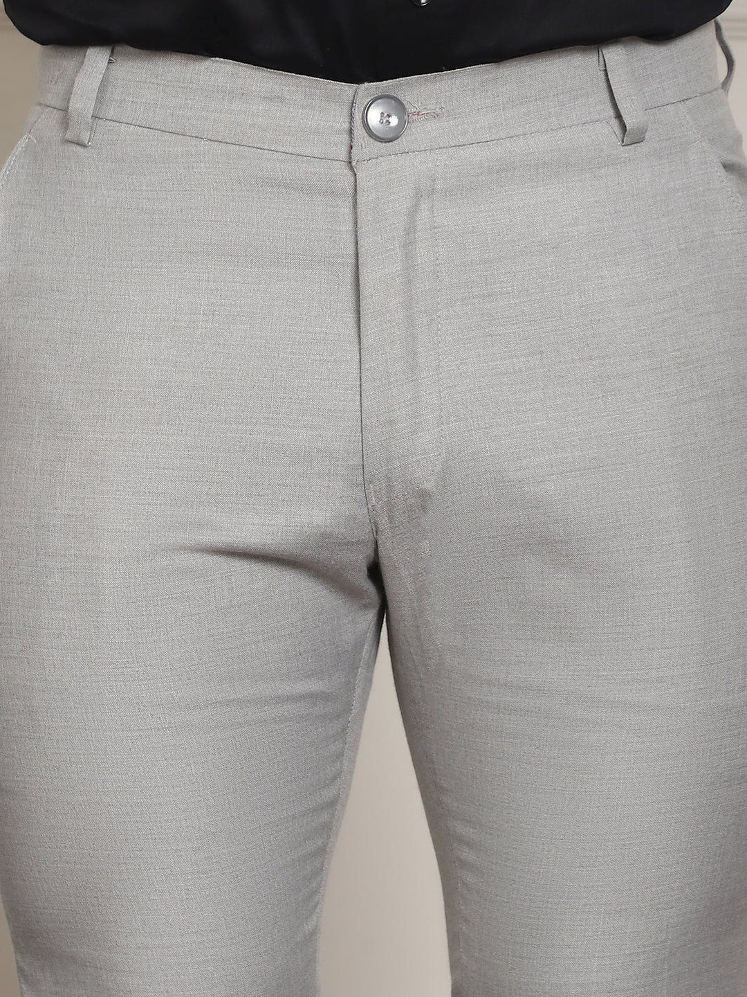 Indian Needle Men's Tapered Fit Solid Trousers - Light-Grey - Distacart