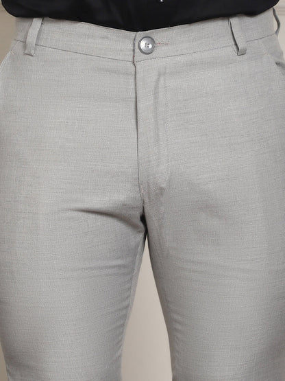 Indian Needle Men's Tapered Fit Solid Trousers - Light-Grey - Distacart