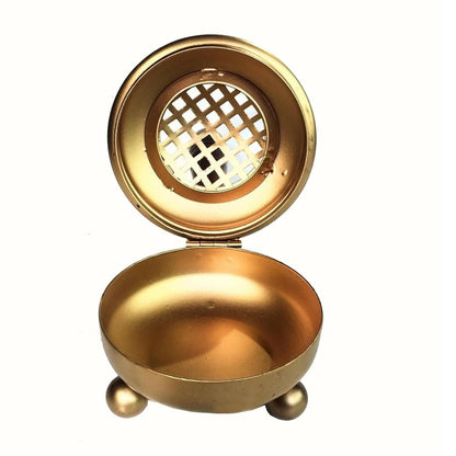 Not Available Handcrafted Metal Dhoop Dani Incense Burner - Golden Color - Dista
