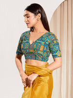 Thumbnail for Joban Fashion Fire Blue Viscose Rayon Padded Blouse With V Neck Elbow Sleeves - Distacart