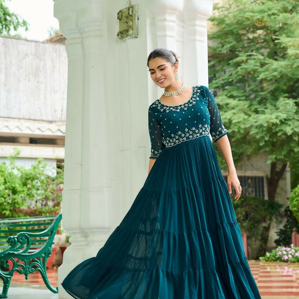 Teeya Creation Rama Color Faux Georgette Hand Embroidery Work Party Wear Gown - Distacart