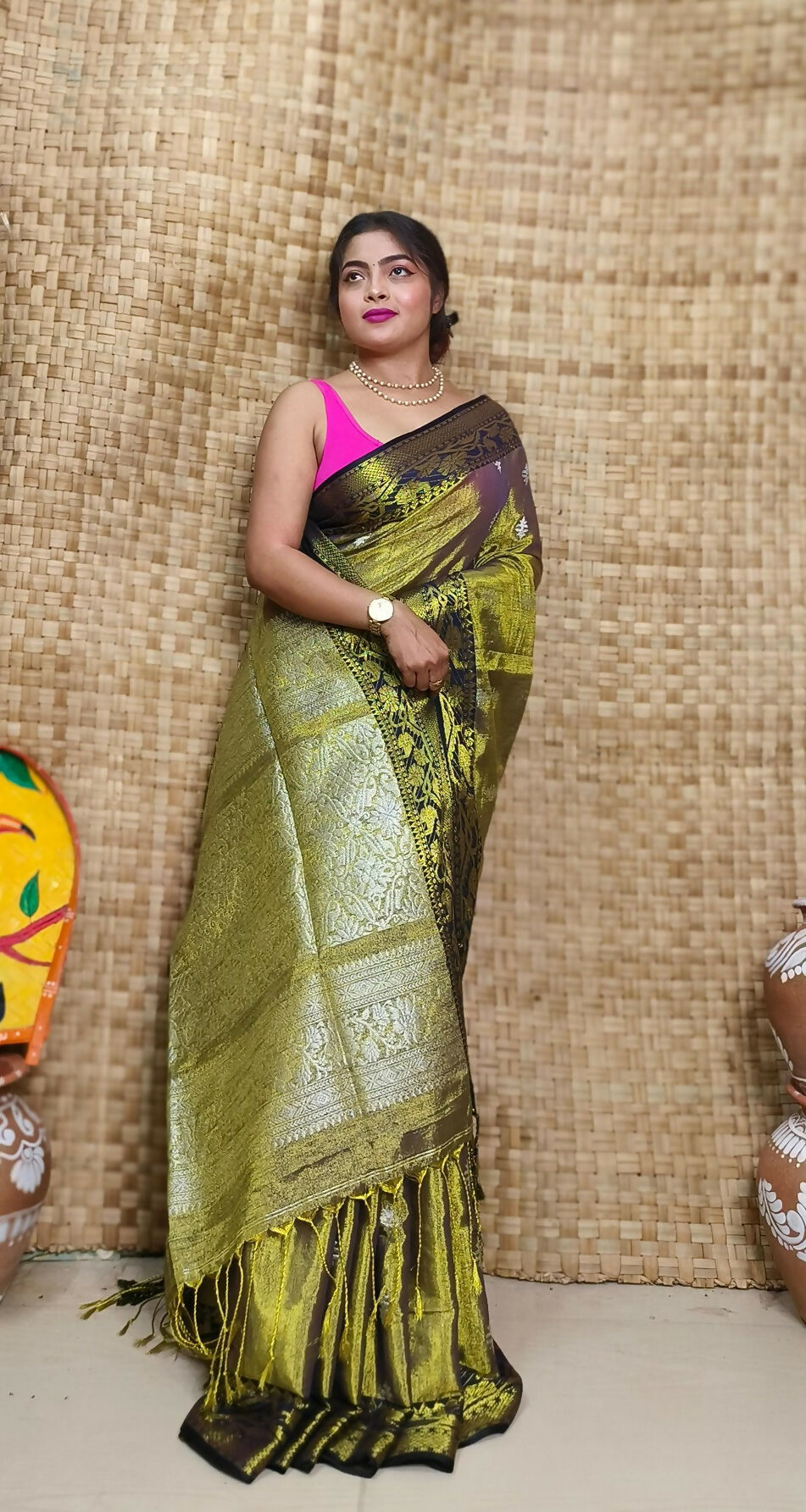 Exclusive Collection Pista Beautiful Tissue Benarasi Saree - Dista