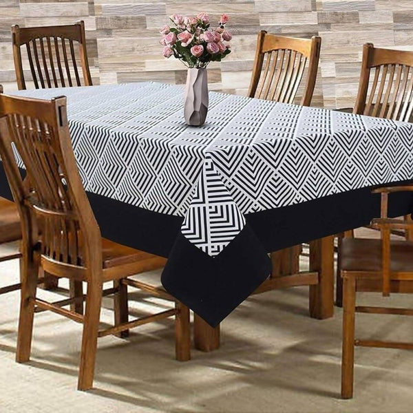 Airwill Cotton Geometric Pattern 6 Seater Table Cloth - Black - Distacart