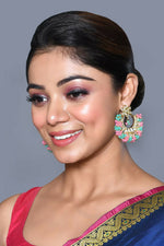 Thumbnail for Joban Fashion Women Kundan Pearl Golden White Mint Green Pink Earrings - Distacart