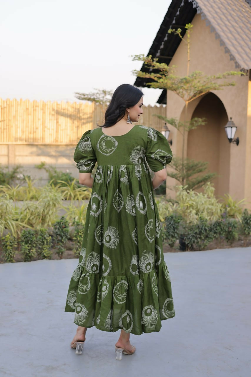 Teeya Creation Womens New Trendy Summer War Printed Cotton Gown Set-Green - Dista