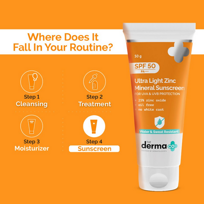 The Derma Co Ultra Light Zinc Mineral Sunscreen with SPF 50 - Distacart