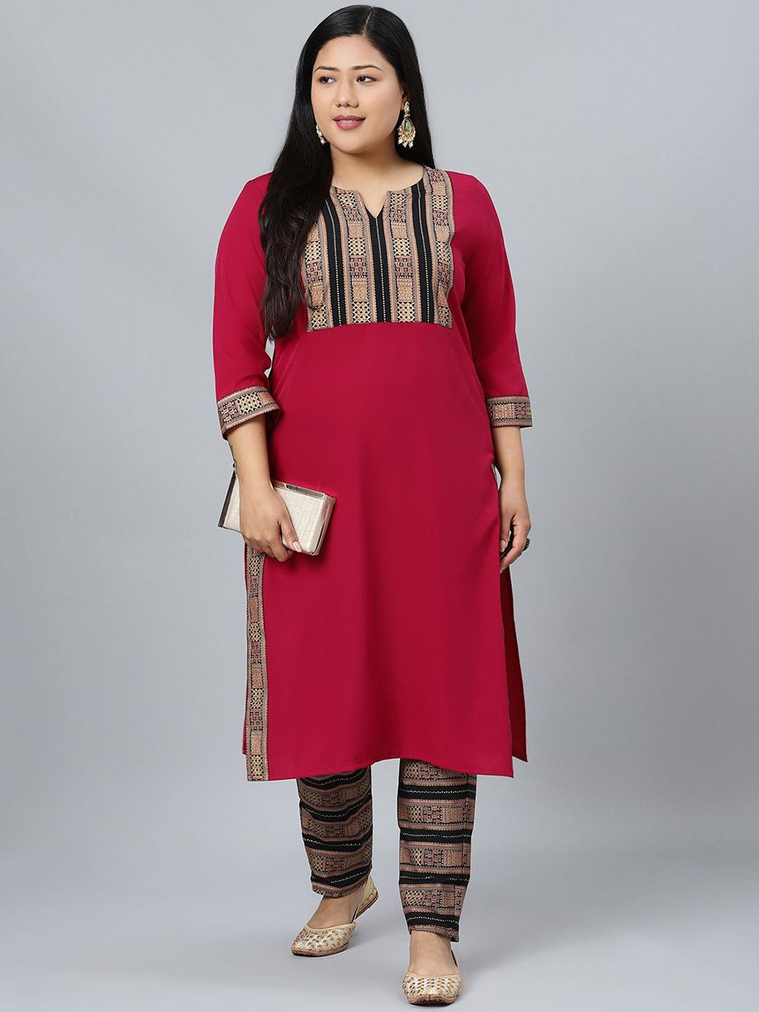 Sztori Plus Size Geometric Printed Straight Kurta With Trousers - Distacart