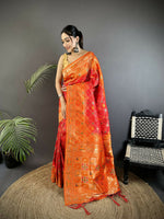 Thumbnail for Joban Fashion Orange Geometric Pattern Soft Silk Patola Saree - Distacart