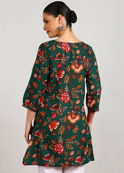 Aavyora Women's Green Floral Printed Flared Tunic - Distacart