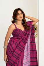 Thumbnail for Vastranavya Magenta Digital Printed Linen Ready To Wear Designer Saree with Unstitched Blouse - Distacart