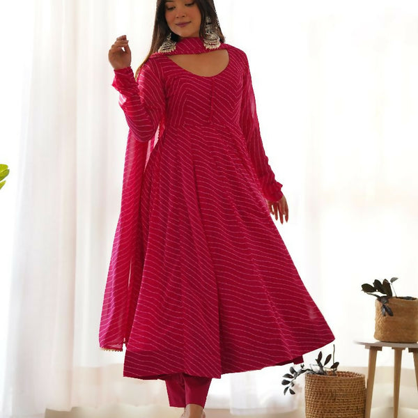 Joban Fashion Rani Pink Kurta Set Georgette Sequence Embroidery Work