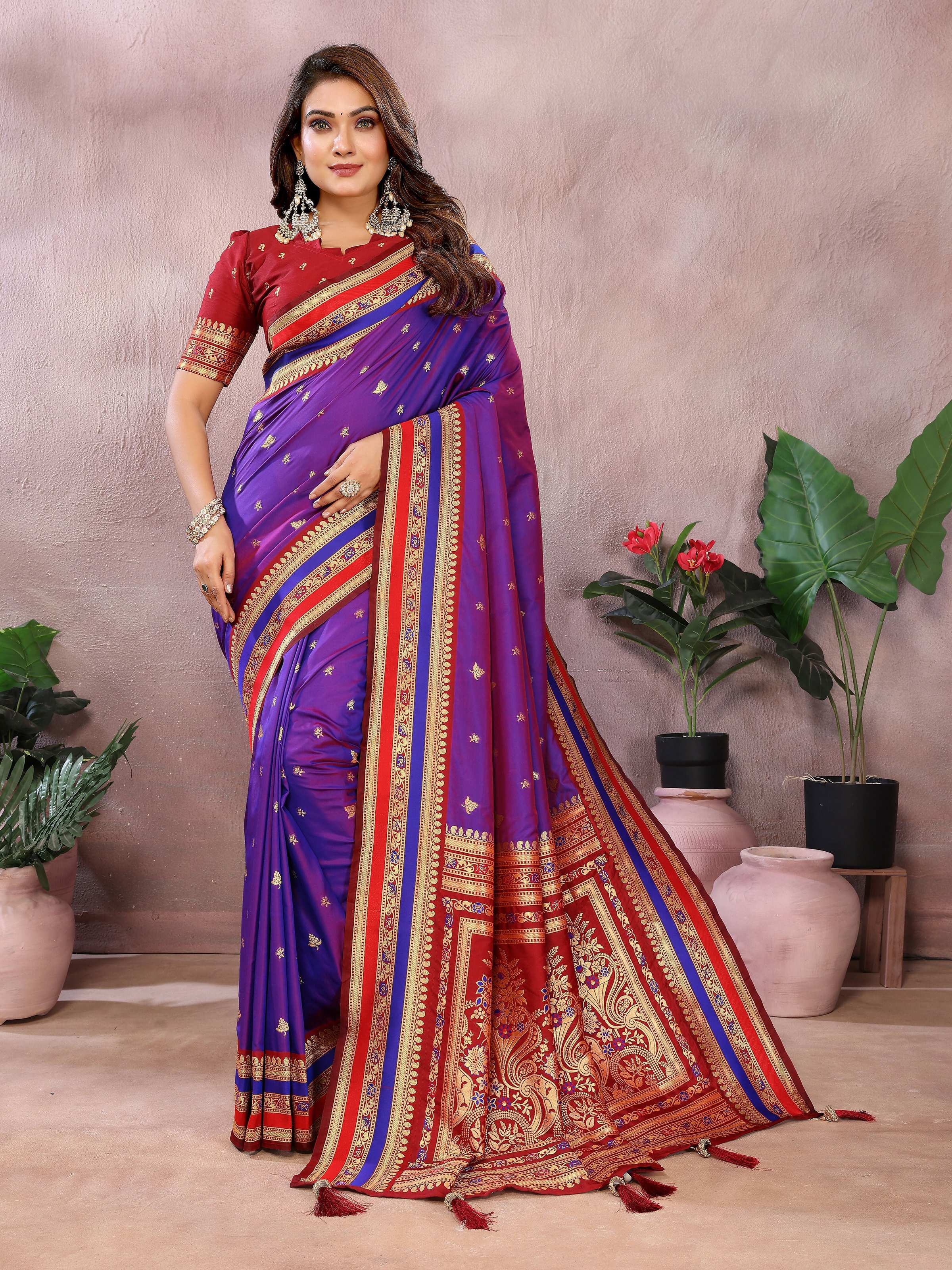 Aastha Fashion Purple Kalamkari Silk Weaving Saree - Distacart