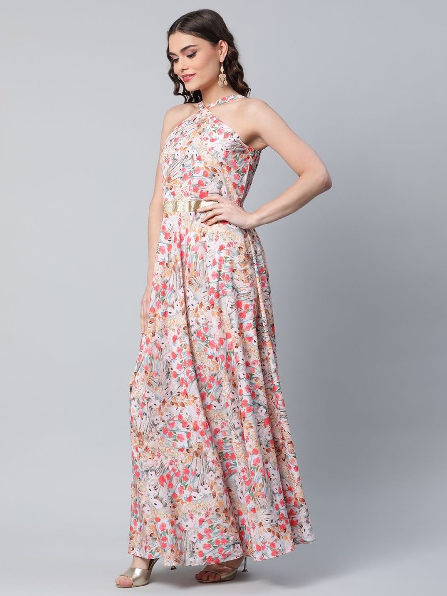 Ahalyaa Women Crepe Printed Classic White Romantic Florals Dress - Distacart