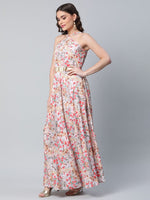 Thumbnail for Ahalyaa Women Crepe Printed Classic White Romantic Florals Dress - Distacart