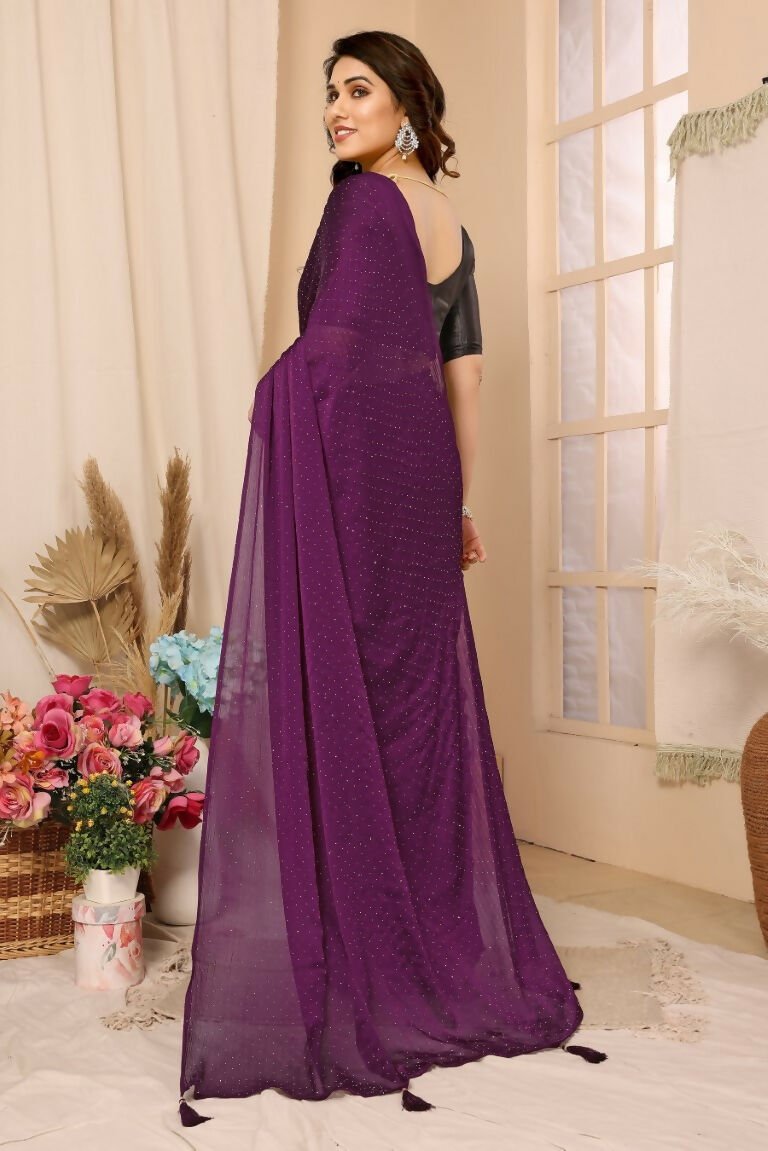 Aafreen Partywear Designer Purple Satin Chiffon Fancy Saree - Distacart